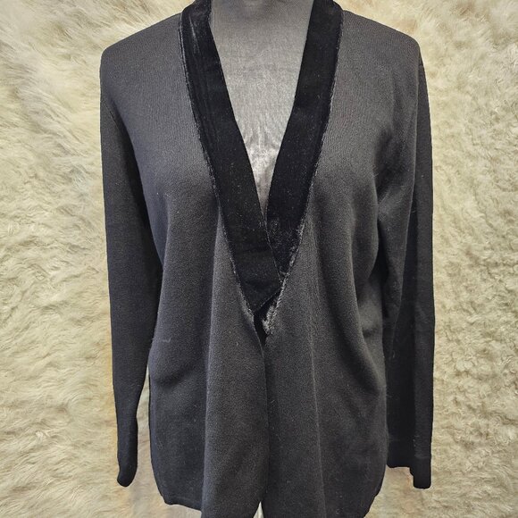 89th Madison Women's Black Velour Trim Open Cardigan Size: L - Picture 1 of 10